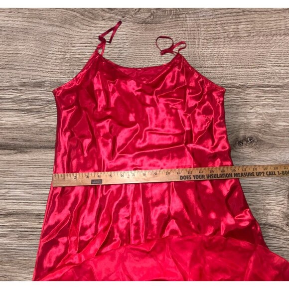 Red Satin Slip Dress Adjustable Straps Flowy Silhouette Sexy Coquette Vamp - Picture 5 of 6